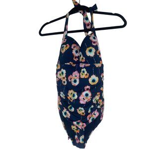 Seafolly Halter One Piece  Swimsuit Womens Size 10 (US 6 )Floral Print Ruched Re
